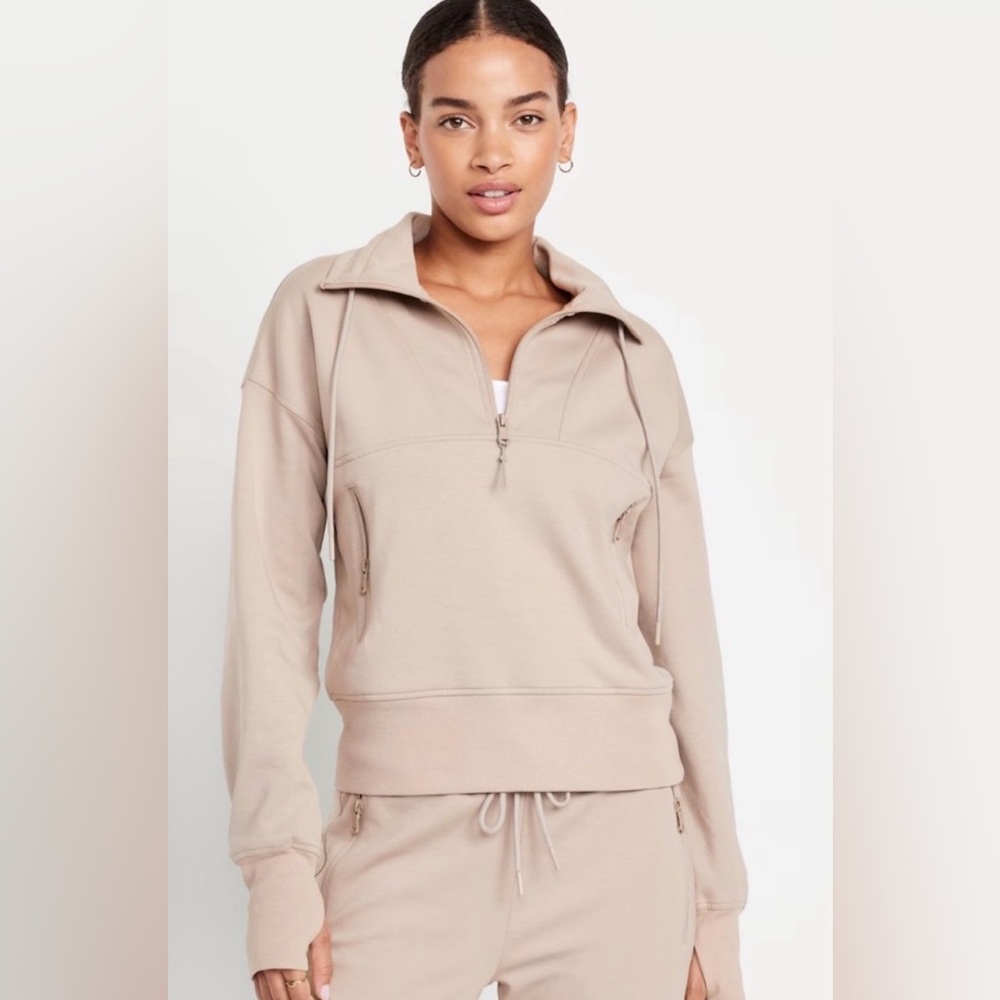 old navy active half zip dynamic fleece women's pullover hoodie tan brown Medium